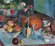 Henry Ottmann Nature morte aux fruits et a la fiasque de vin oil painting on canvas